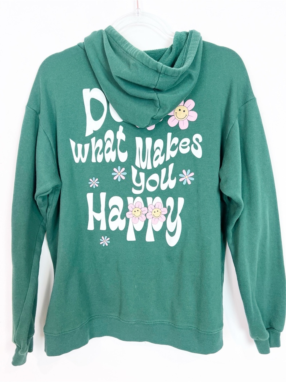 FULL TILT GREEN HAPPY GRAPHIC FULL ZIP HOODIE SWEATSHIRT WOMENS SMALL
